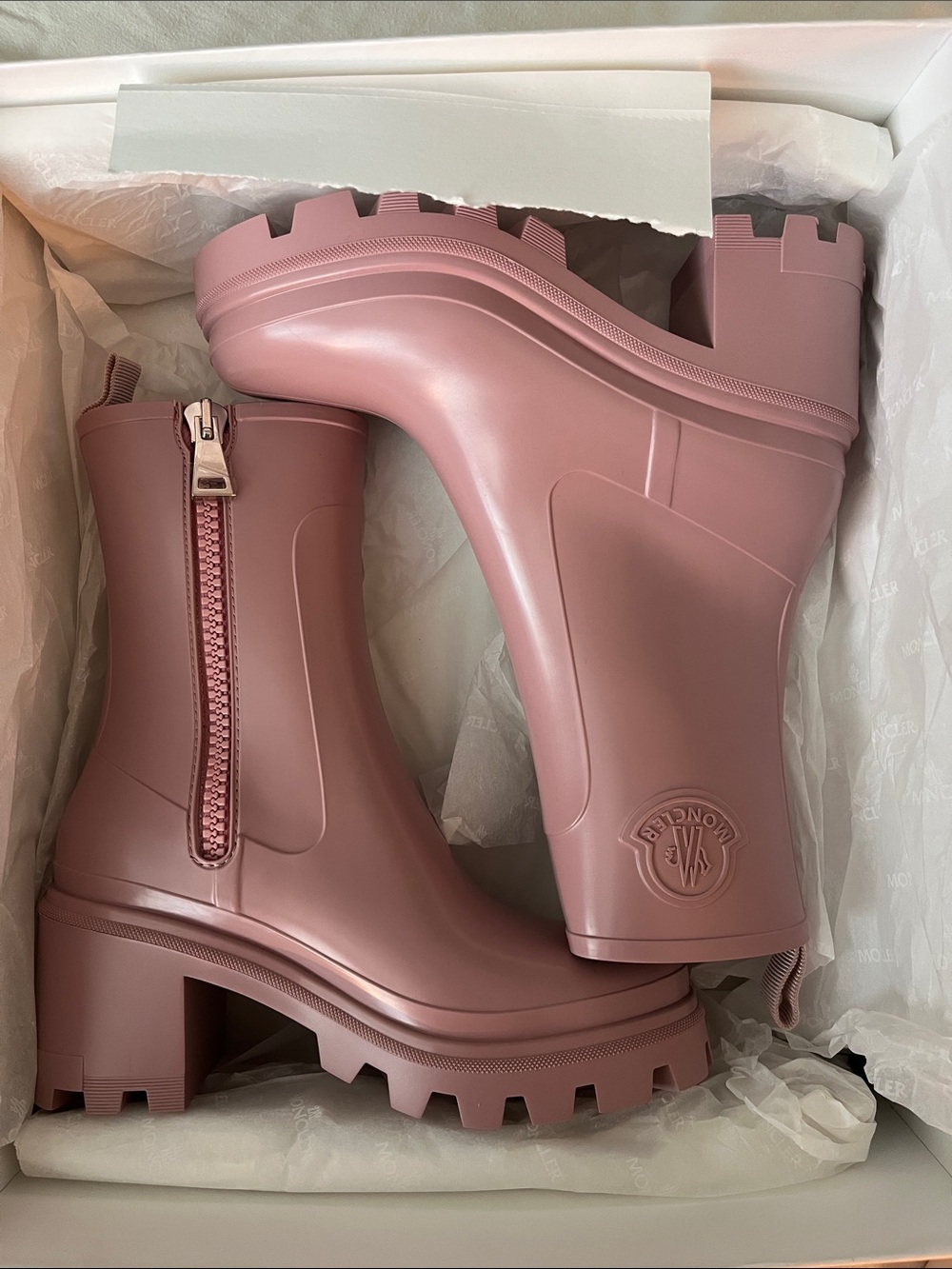 Moncler Dusty Rose Platform Rubber Rain Boots